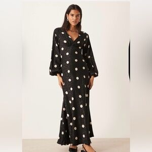 Glamorous V-neck jacquard maxi dress in black polka dot